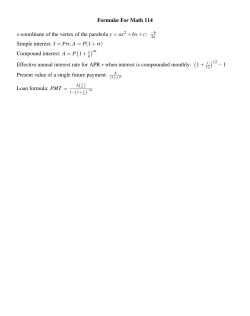 Formul&aelig; For Math 114 x-coordinate of the vertex of the parabola y