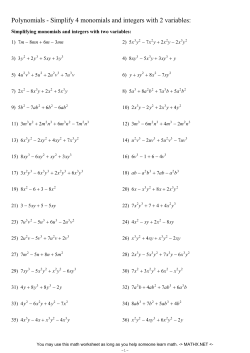 Simplify 4 monomials and integers with 2 variables