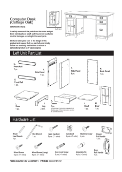 Left Unit Part List Hardware List