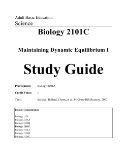 Biology 2101C Maintaining Dynamic Equilibrium I Study Guide