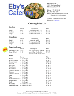 Catering Price List - Eby`s General Store
