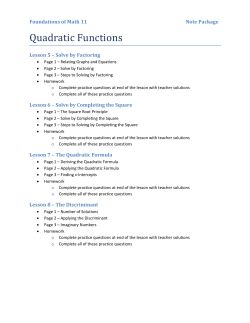 Quadratic Functions Note Package pt. 2