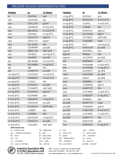 PRESSURE VACUUM CONVERSION FACTORS