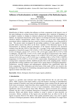Influence of hydrochemistry on biotic components of the Batticaloa