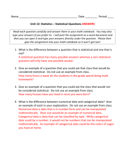 Statistics &ndash; Statistical Questions ANSWERS 1.