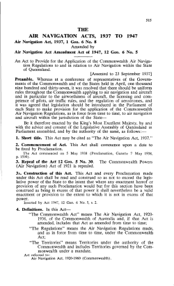 AIR NAVIGATION ACTS, 1937 TO 1947