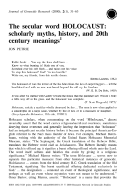 The secular word HOLOCAUST: scholarly myths, history, and 20th