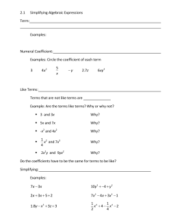 2.1 Simplifying Algebraic Expressions Term: Examples: Numeral