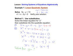 Example 1: Linear-Quadratic System Solve 5x - y = 10 x2 + x