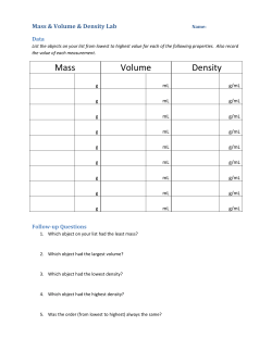 Mass Volume Density Lab Sheet