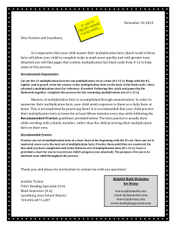 Multiplication Fact Mastery Parent Letter