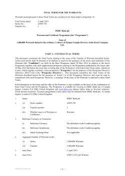 Issue of 1000000 Warrants linked to the ordinary A