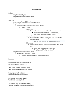 Couplet Poem Defined Every two lines rhyme Every two lines have