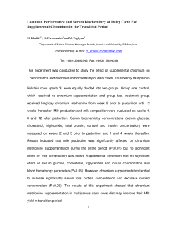 Lactation Performance and Serum Biochemistry of