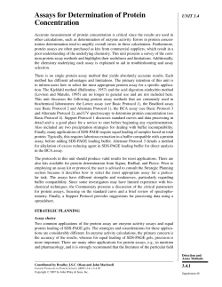 "Assays for Determination of Protein Concentration``. In: Current