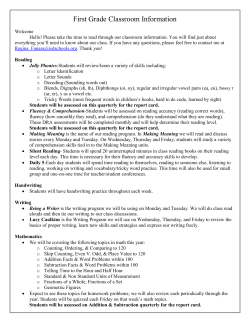 First Grade Classroom Information