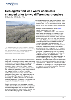 Geologists find well water chemicals changed prior to two