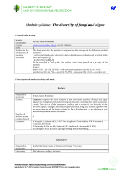 Module syllabus: The diversity of fungi and algae