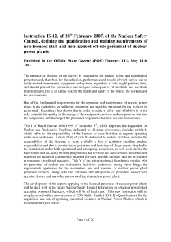 Instruction IS-12, of 28 February 2007, of the Nuclear Safety Council