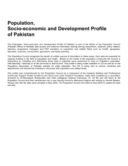 Population, Socio-economic and Development Profile of Pakistan