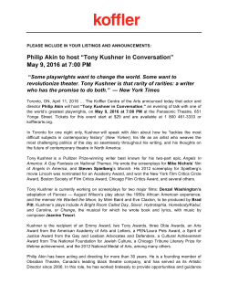 Philip Akin to host &ldquo;Tony Kushner in Conversation&rdquo;