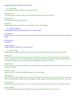 Sample menus for weekends and summer: A) Saturday AM