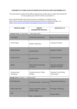 List of Significant Festivals 2014-15