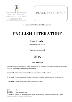 ENL315114 paper - Tasmanian Assessment, Standards and