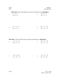 Directions: Solve the following systems of equations by substitution