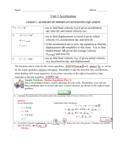 3.3 SUMMARY OF IMPORTANT KINEMATICS