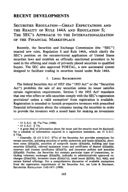 Great Expectations and the Reality of Rule 144A and Regulation S