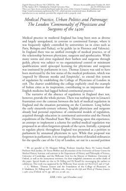 Medical Practice, Urban Politics and Patronage