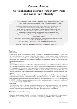 The Relationship between Personality Traits and Labor Pain Intensity