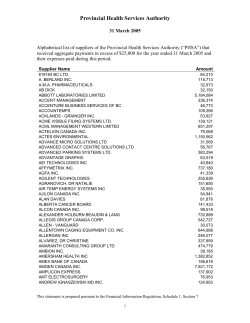 Supplier payments over $25000 - Provincial Health Services Authority