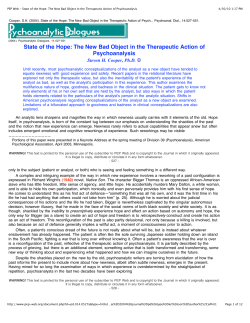 State of the Hope: The New Bad Object in the Therapeutic Action of