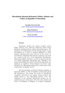 Macedonian Question Reframed: Politics, Identity and Culture in