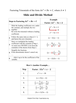 Slide and Divide Method Steps to Factoring