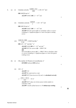 1. (a) (i) Calculate correctly mol 10 2.20 1000 25.0 0.0880 &times; = &times; OR