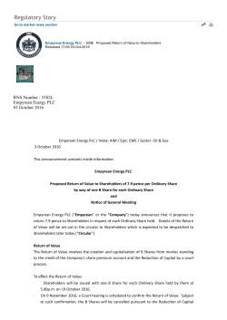 Proposed Return of Value to Shareholders