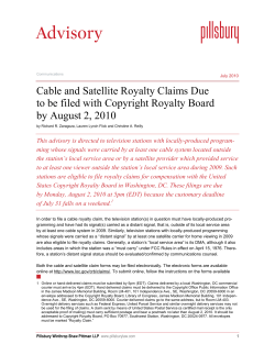 Cable and Satellite Royalty Claims Due to be filed with Copyright