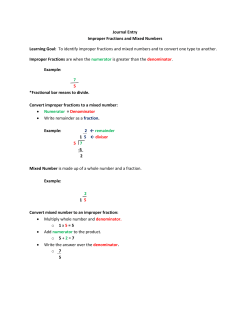 Journal Entry Improper Fractions and Mixed Numbers Learning Goal