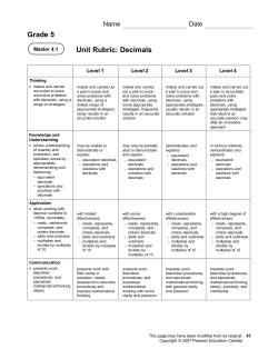 Grade 5 Unit Rubric: Decimals