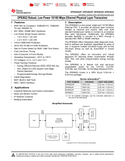 DP83822 Robust, Low Power 10/100 Ethernet