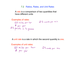 7.2 Ratios, Rates, and Unit Rates A rate is a comparison of two