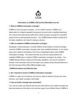 Information on COBRA, CDS and the Affordable Care Act 1. What is