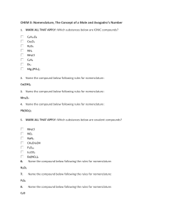 CHEM 3: Nomenclature, The Concept of a Mole and Avogadro`s
