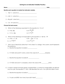 Solving for an Indicated Variable Practice