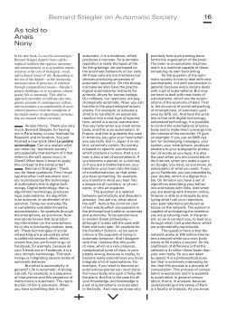 Bernard Stiegler on Automatic Society As told to