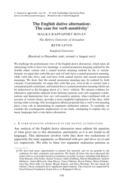 The English dative alternation: The case for verb sensitivity