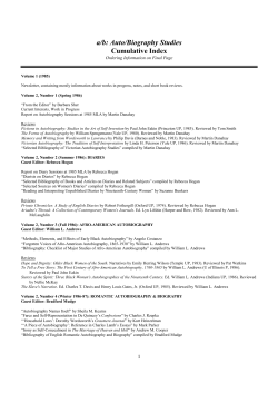 a/b: Auto/Biography Studies Cumulative Index - English (UNC-CH)